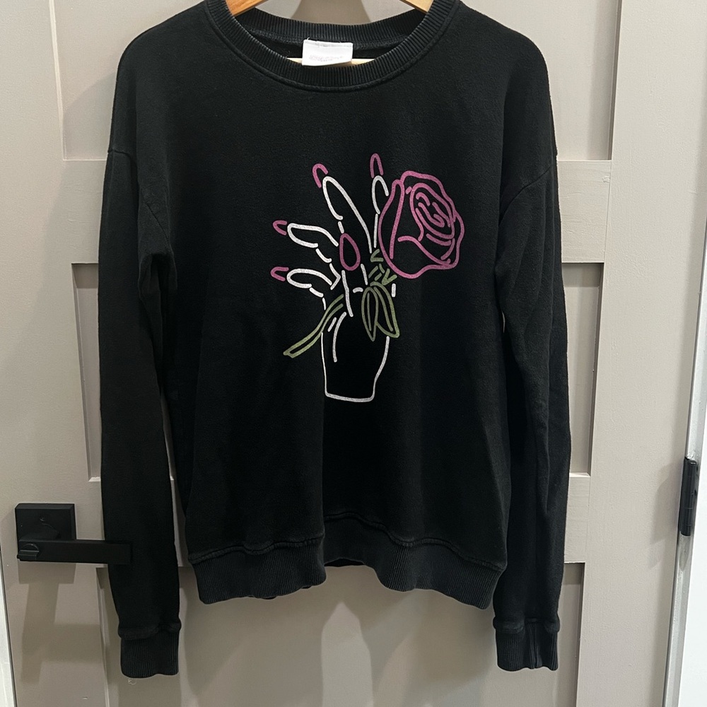Big bud press black sweatshirt with neon hand and rose